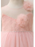 Sleeveless Lace Tulle Curly Hem Beaded Flower Girl Dress